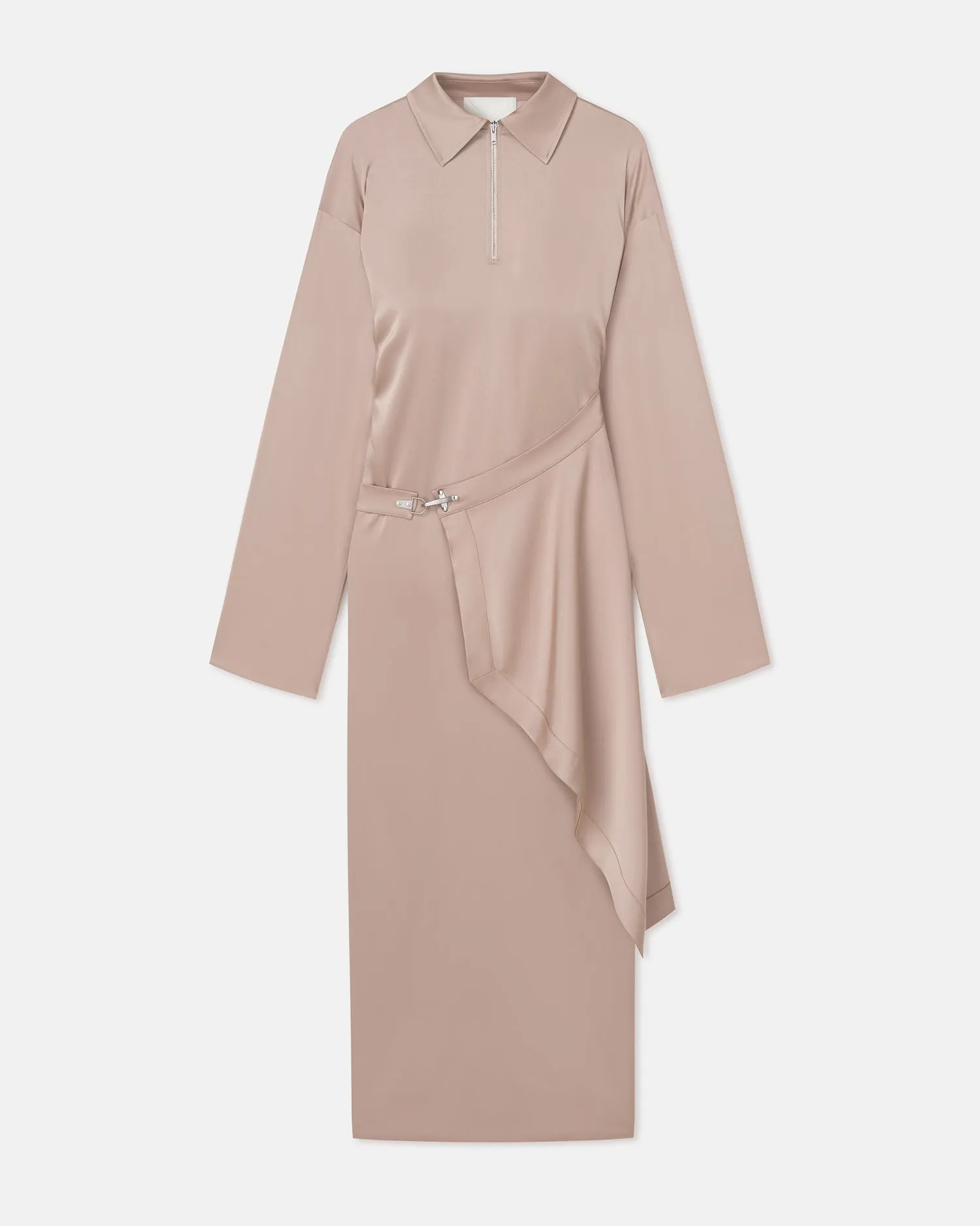 button detail Panelled-Design Colter - Draped Slip Satin Midi Dress - Dune