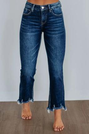 Modern Straight Leg Slim Family Style Daily Wear Neona Risen Jeans - Deep Blue