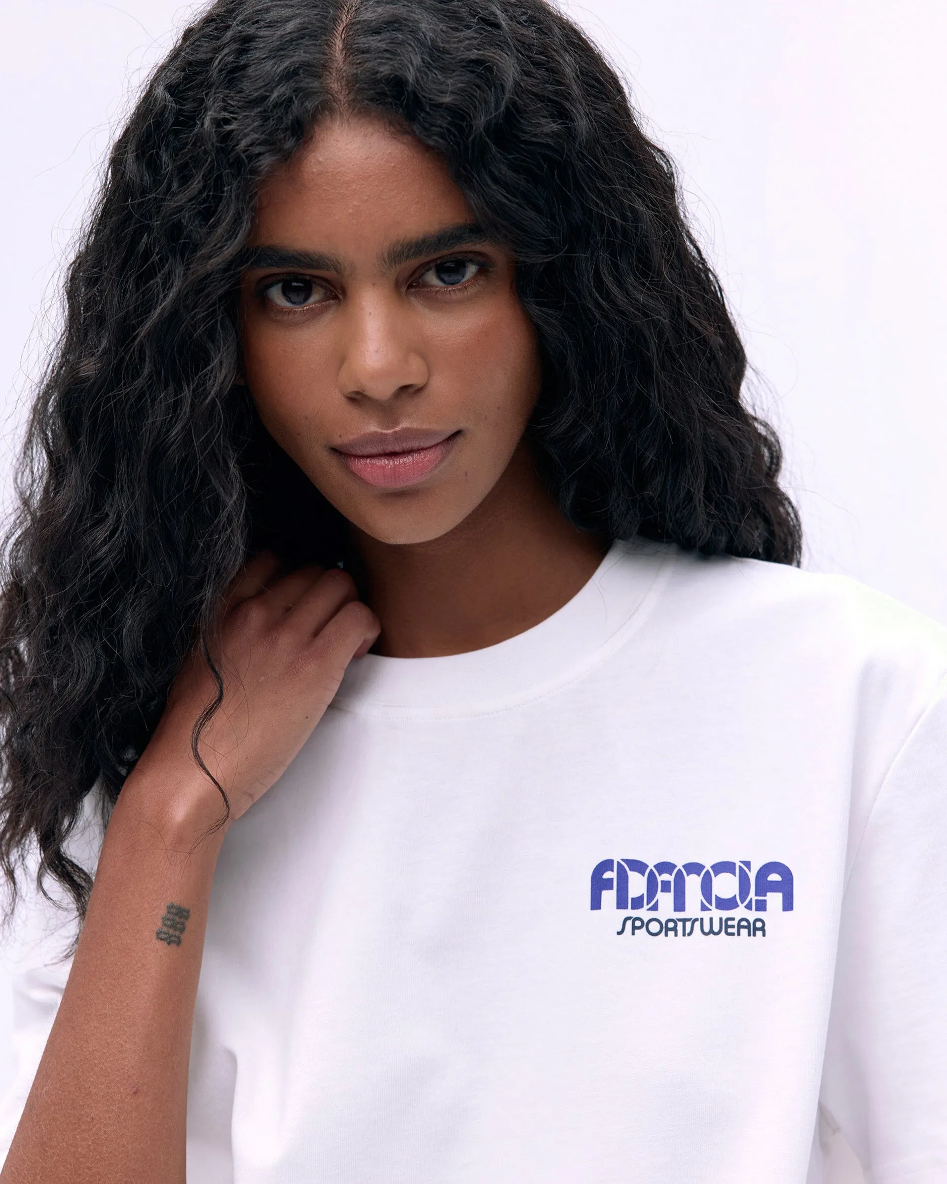 HeatPressedLogos Sportswear Short Sleeve Oversized T-shirt - White/Cobalt Blue