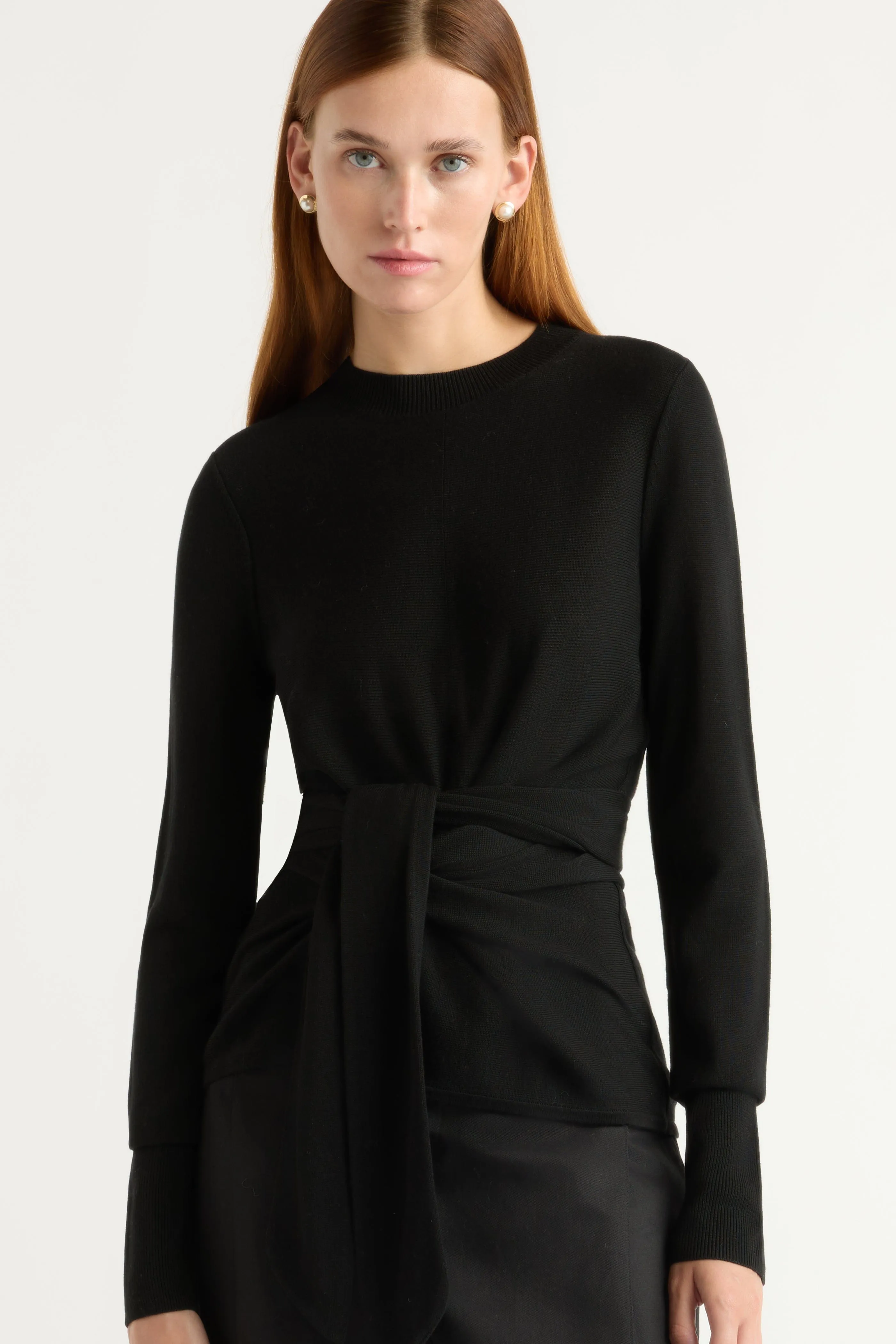 All-Purpose Knit Robin Tie-Front Tencel-Wool Sweater