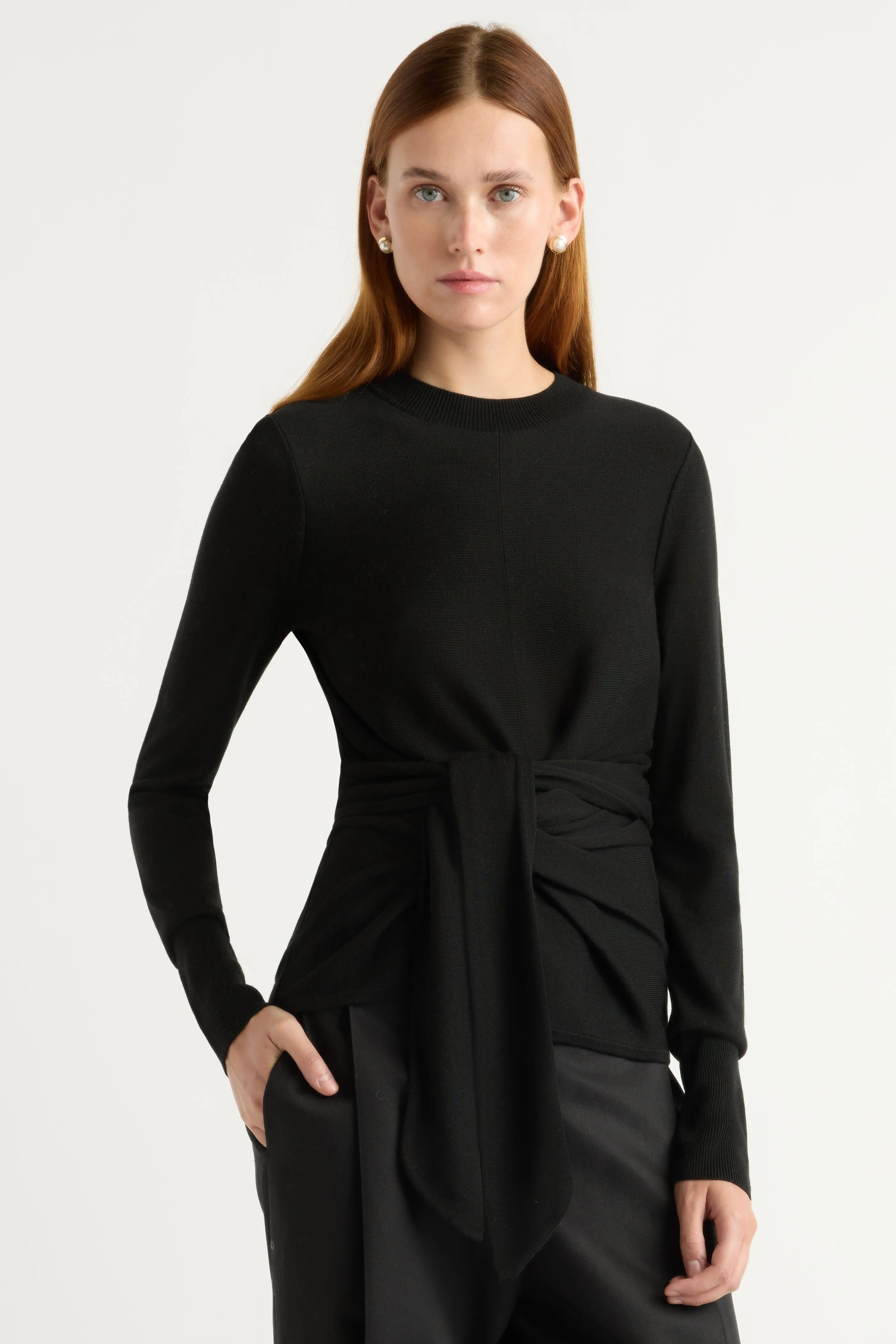 Robin Tie-Front Tencel-Wool Sweater Essential Fashion Cold Weather Look