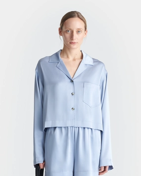 All Day Comfort Tech Vally - Cropped Slip Satin Shirt - Ice Blue