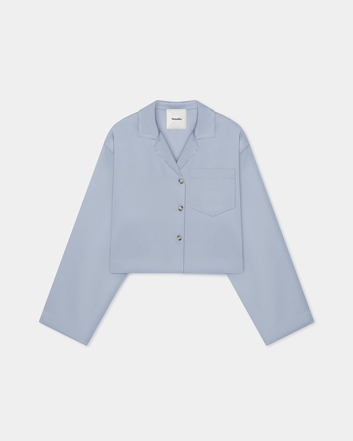 Relaxed Vibe Versatile Layer Vally - Cropped Slip Satin Shirt - Ice Blue