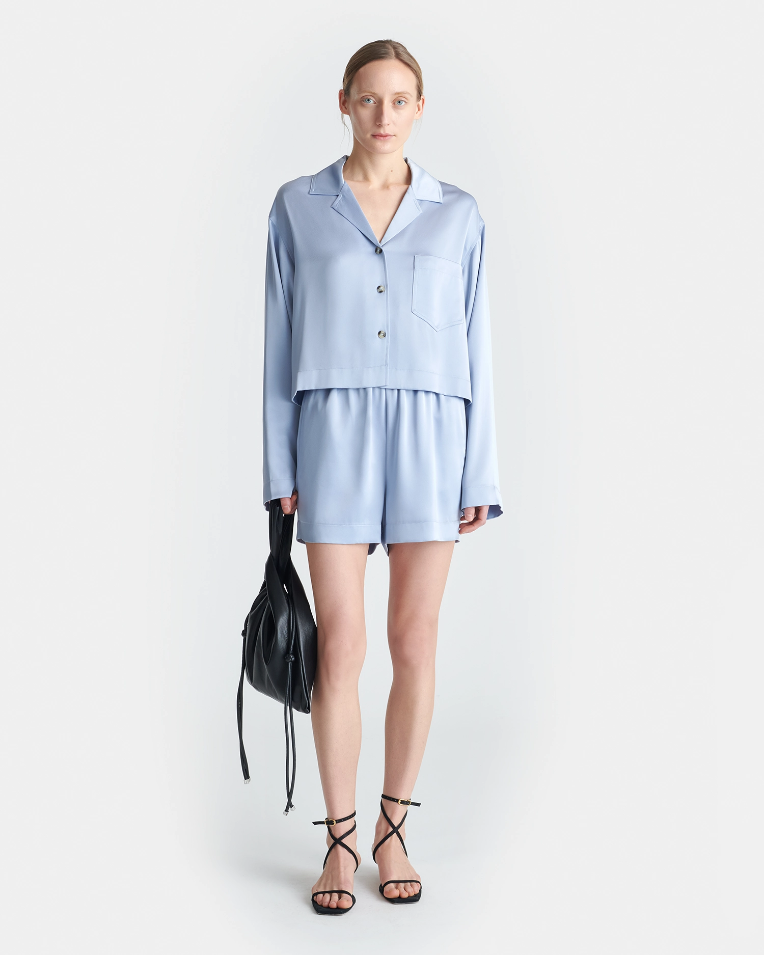 Perfect Fit Vally - Cropped Slip Satin Shirt - Ice Blue