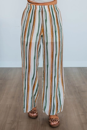 Karey Striped Pants Smooth Fabric