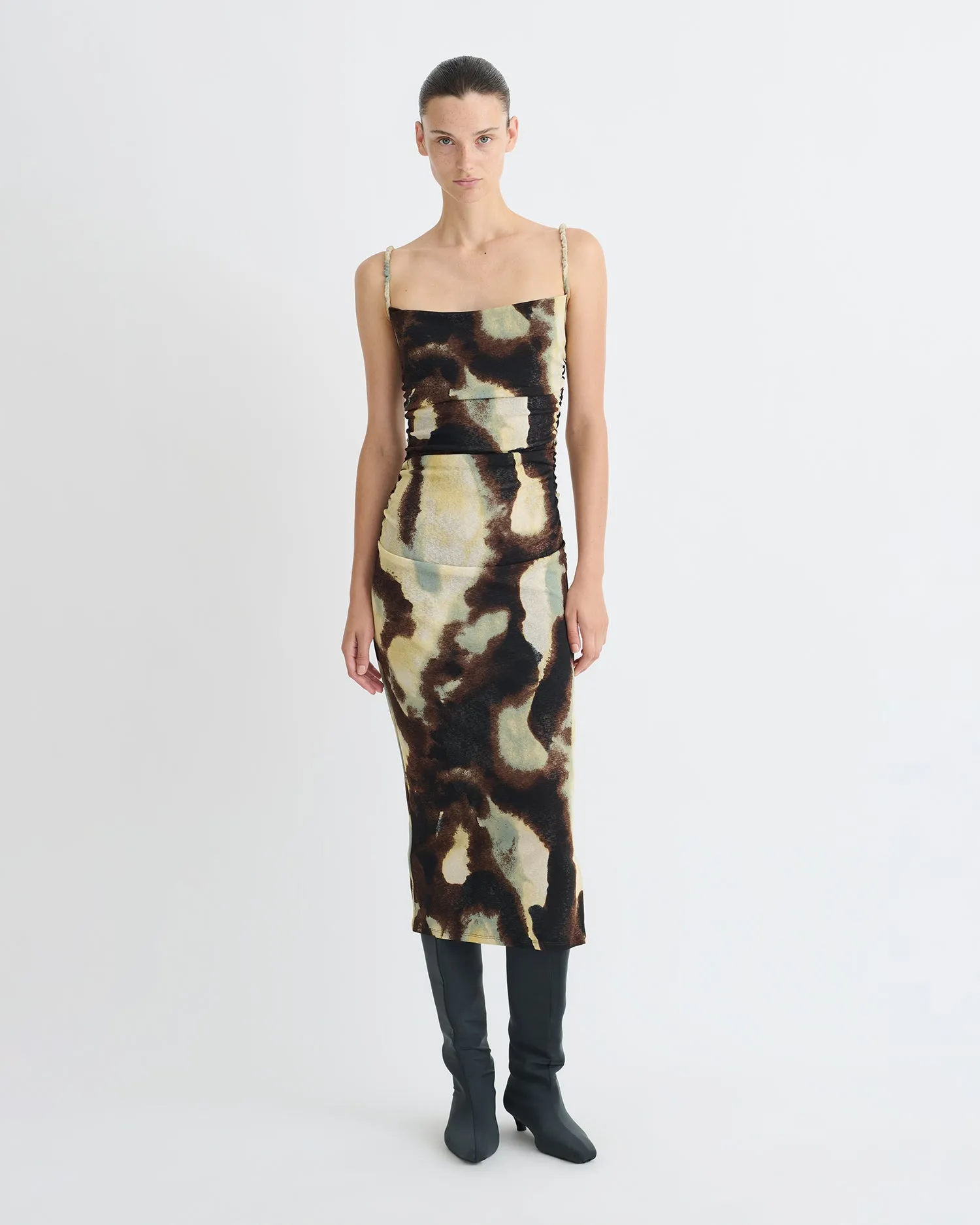 Belt Waist Alexa - Mesh Jersey Dress - Watercolor Sage
