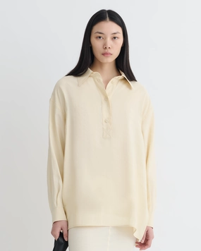 Stretch Material Light Option Linka - Glass Poplin Shirt - Oat