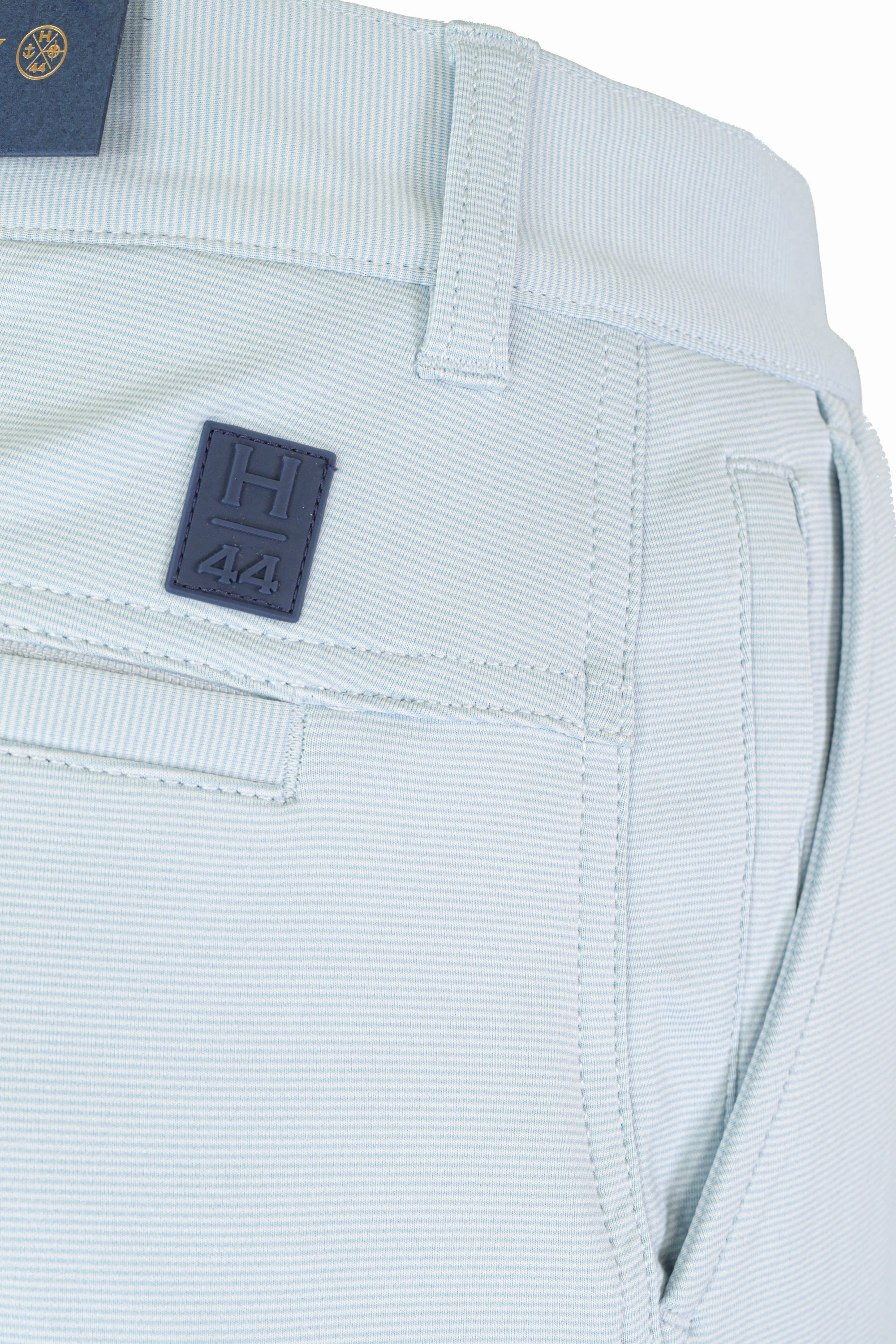 Halsey Sport Shorts - Striped Misty Blue Patchwork Design