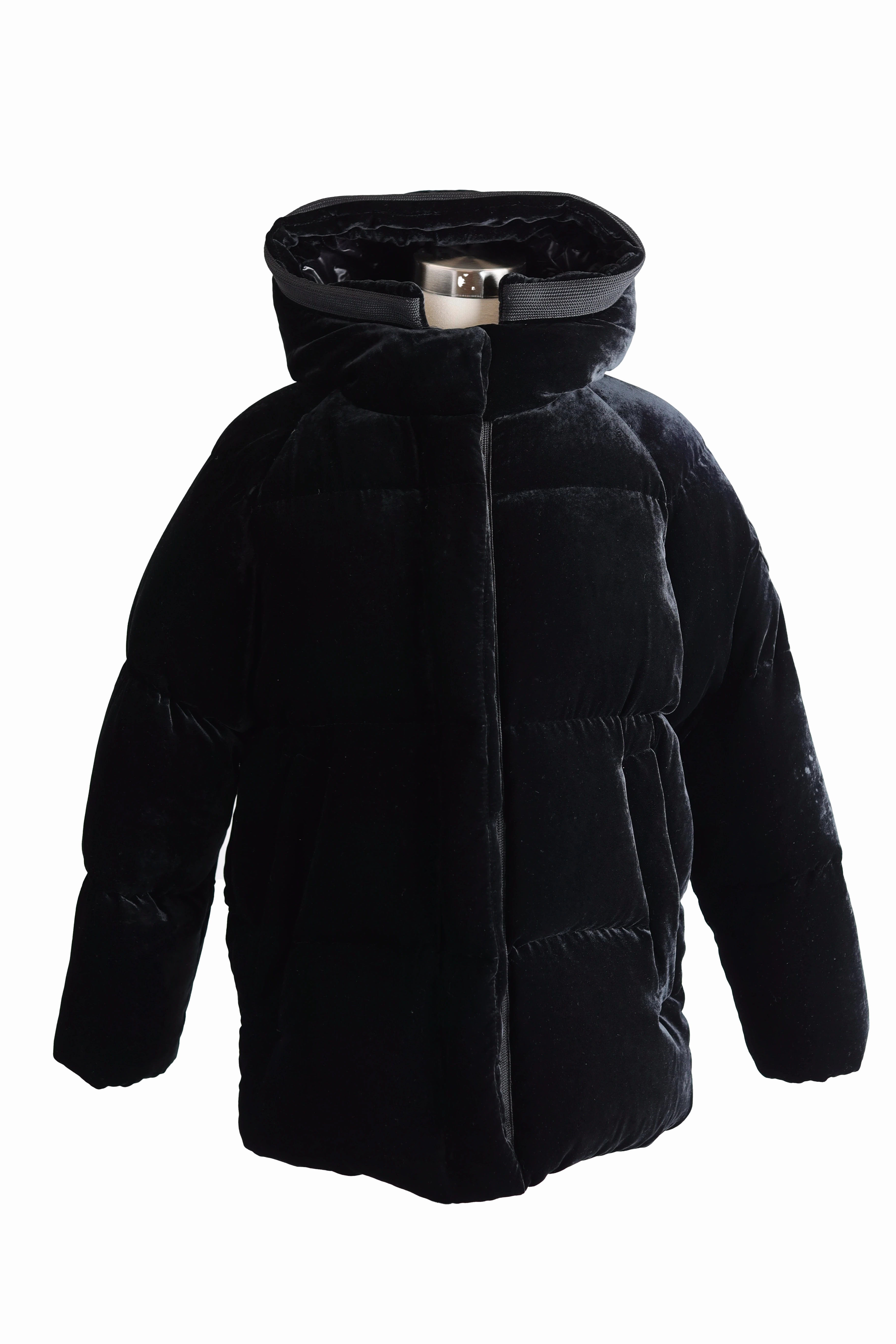 Adjustable Hood System Double Layered Hood Butor Velour Quilted Down Puffer Jacket