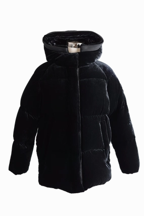 Adjustable Hood System Double Layered Hood Butor Velour Quilted Down Puffer Jacket