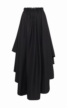 high contrast Dea Pleated Maxi Skirt in Black Virgin Wool Silk Linen