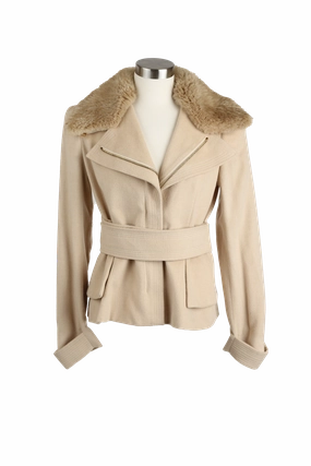 Odor Control Fibers Durable Outer Shell Camel Hair Belted Dress Coat W/ Beaver Fur Collar