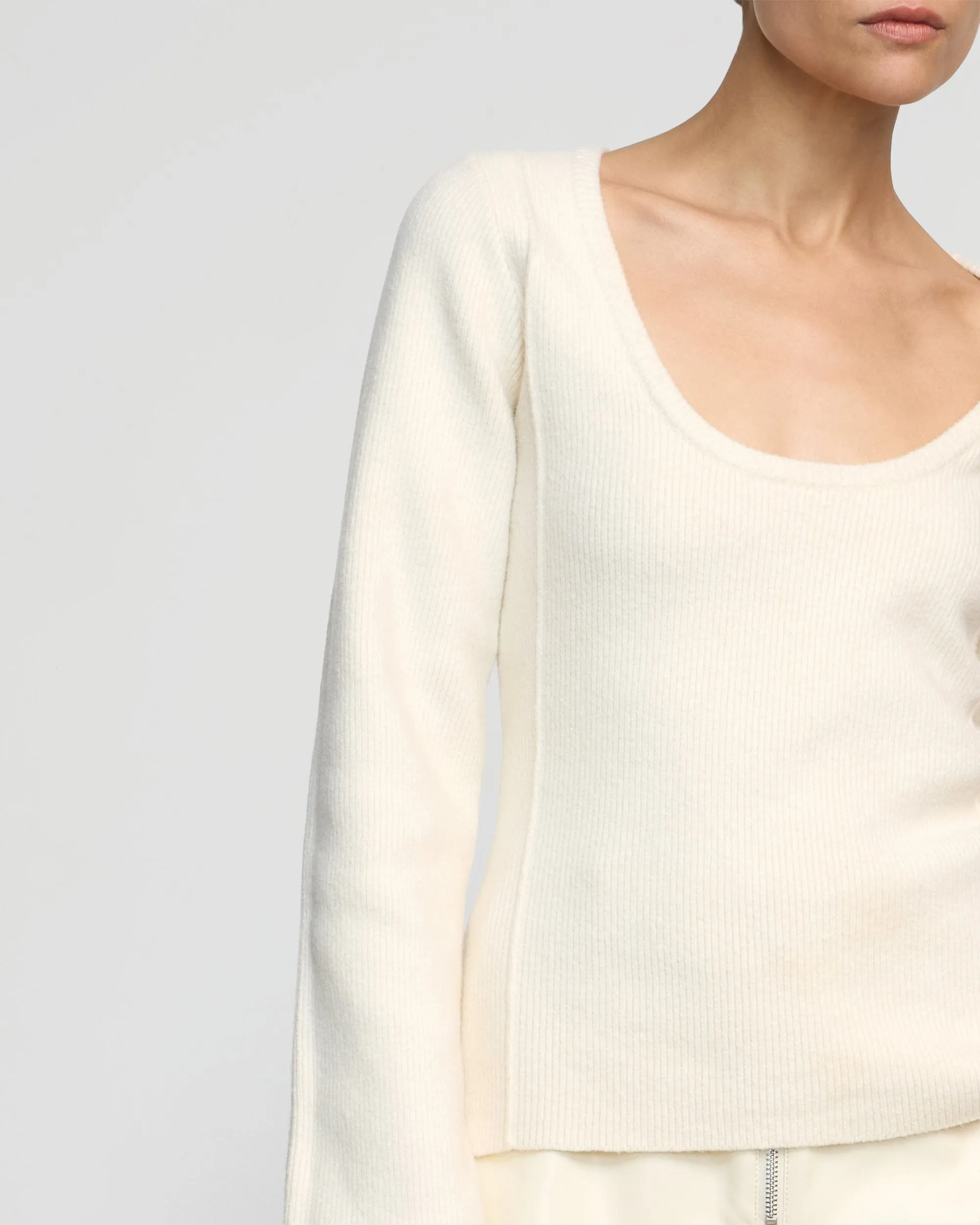 Soft And Comfortable Fine Gauge Knit Camilla Seam-Detail Scoop-Neck Sweater