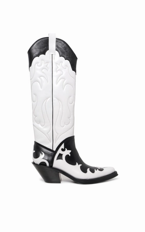 Premium Leather Upgrade Capitana Cowboy Boot in White & Black Pearlized Leather