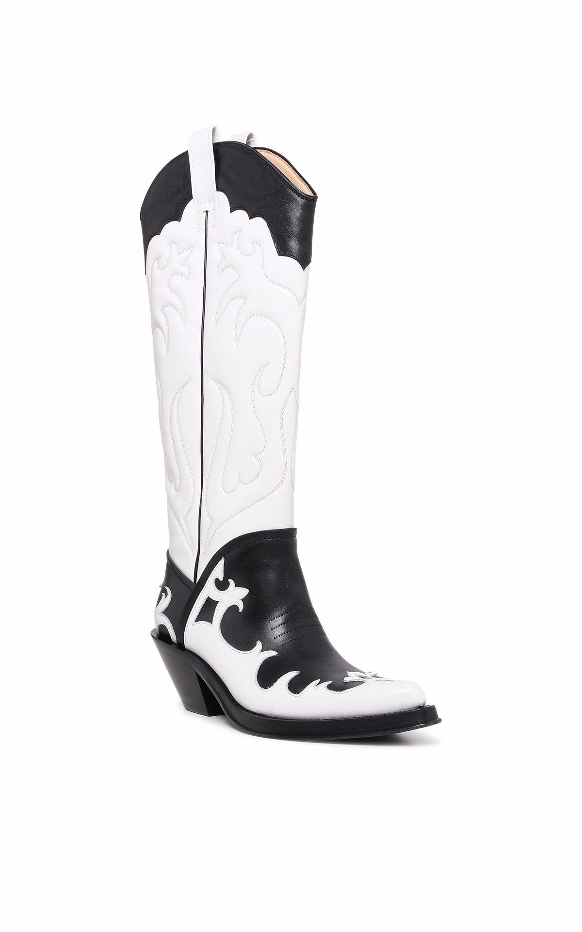 Mixed Textures Capitana Cowboy Boot in White & Black Pearlized Leather
