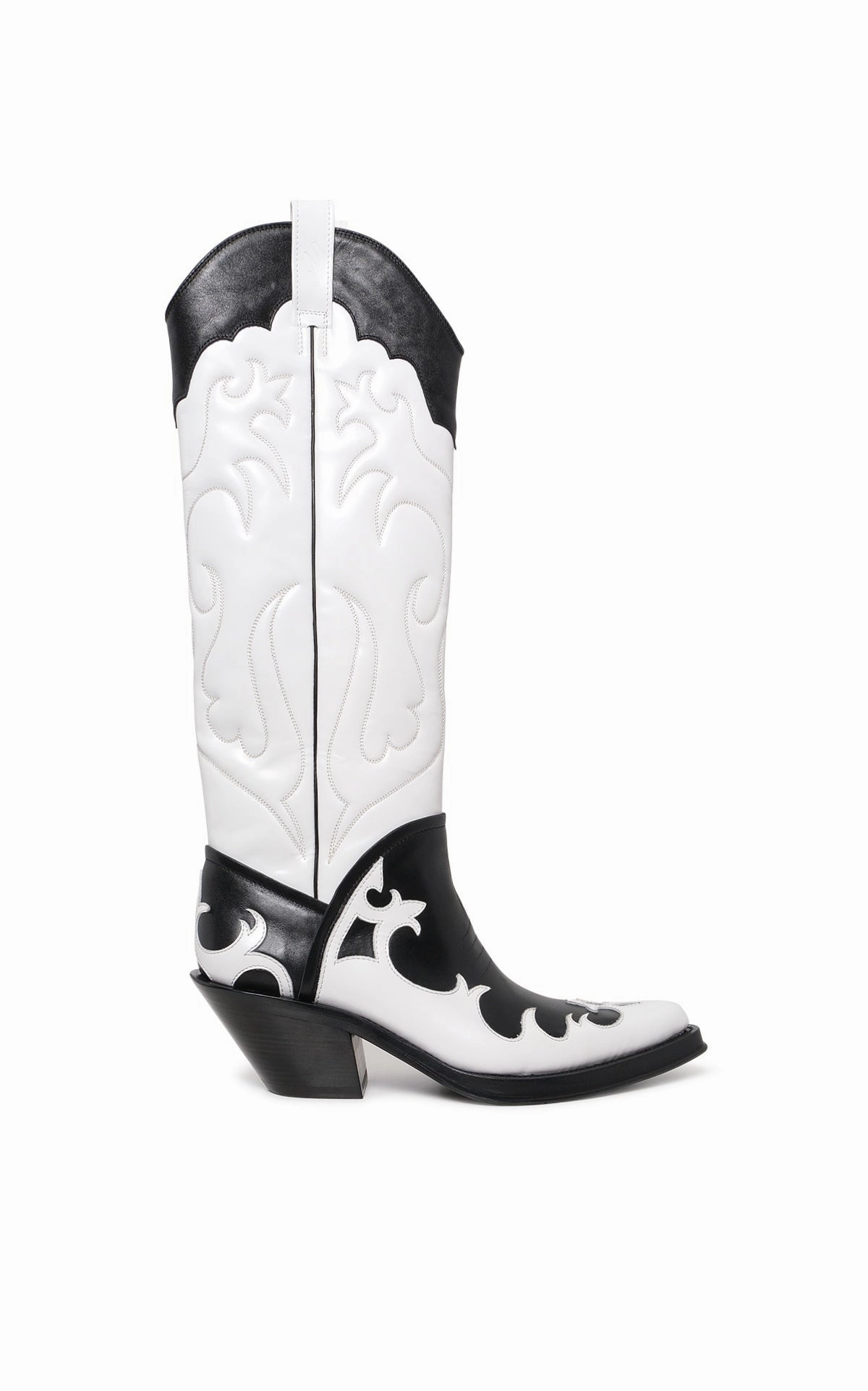 Premium Leather Upgrade Capitana Cowboy Boot in White & Black Pearlized Leather