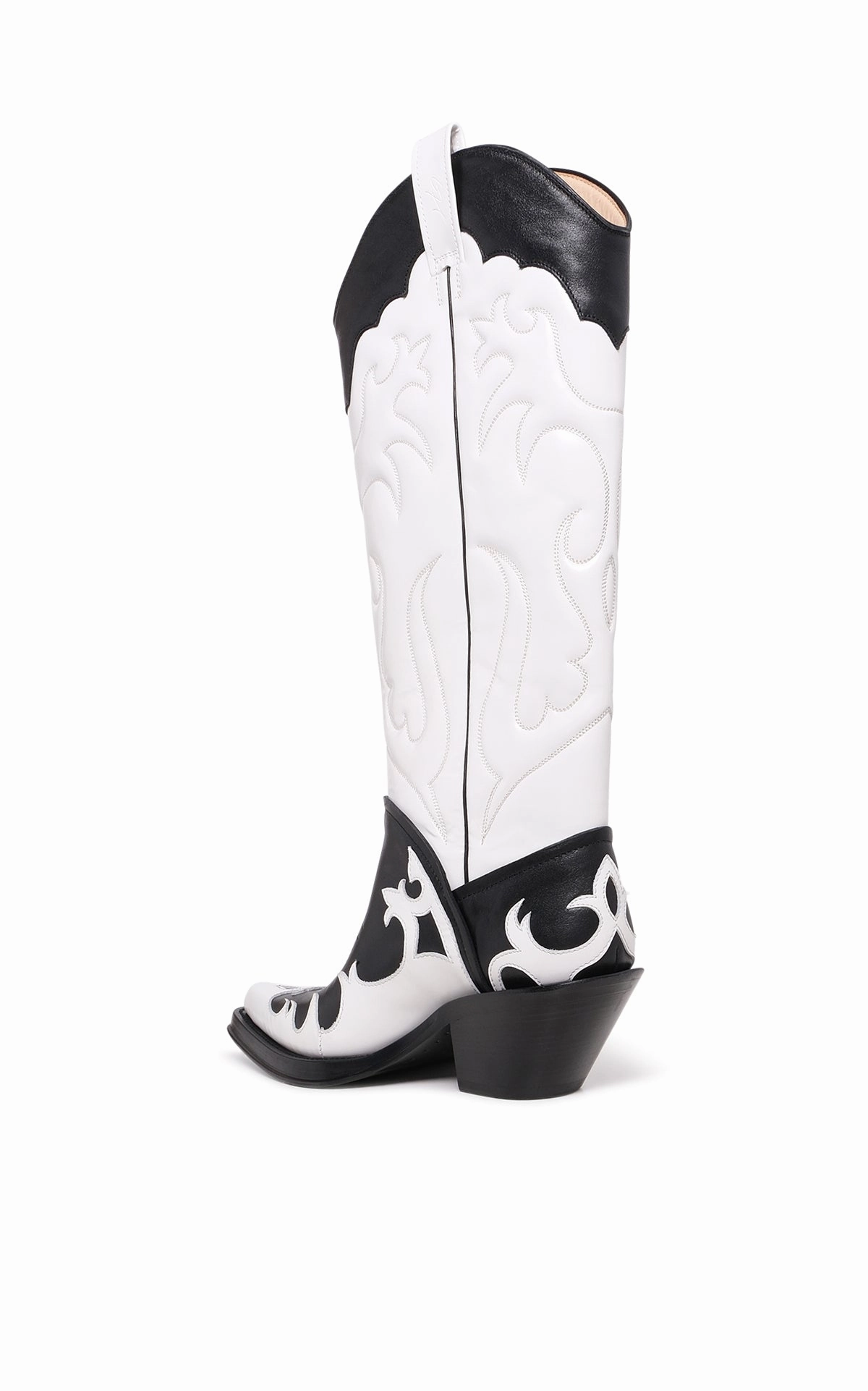 Capitana Cowboy Boot in White & Black Pearlized Leather Anti-Friction