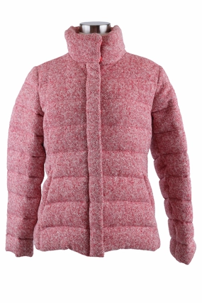 Heat Sealed Seams Cardere Tweed Quilted Down Puffer Jacket