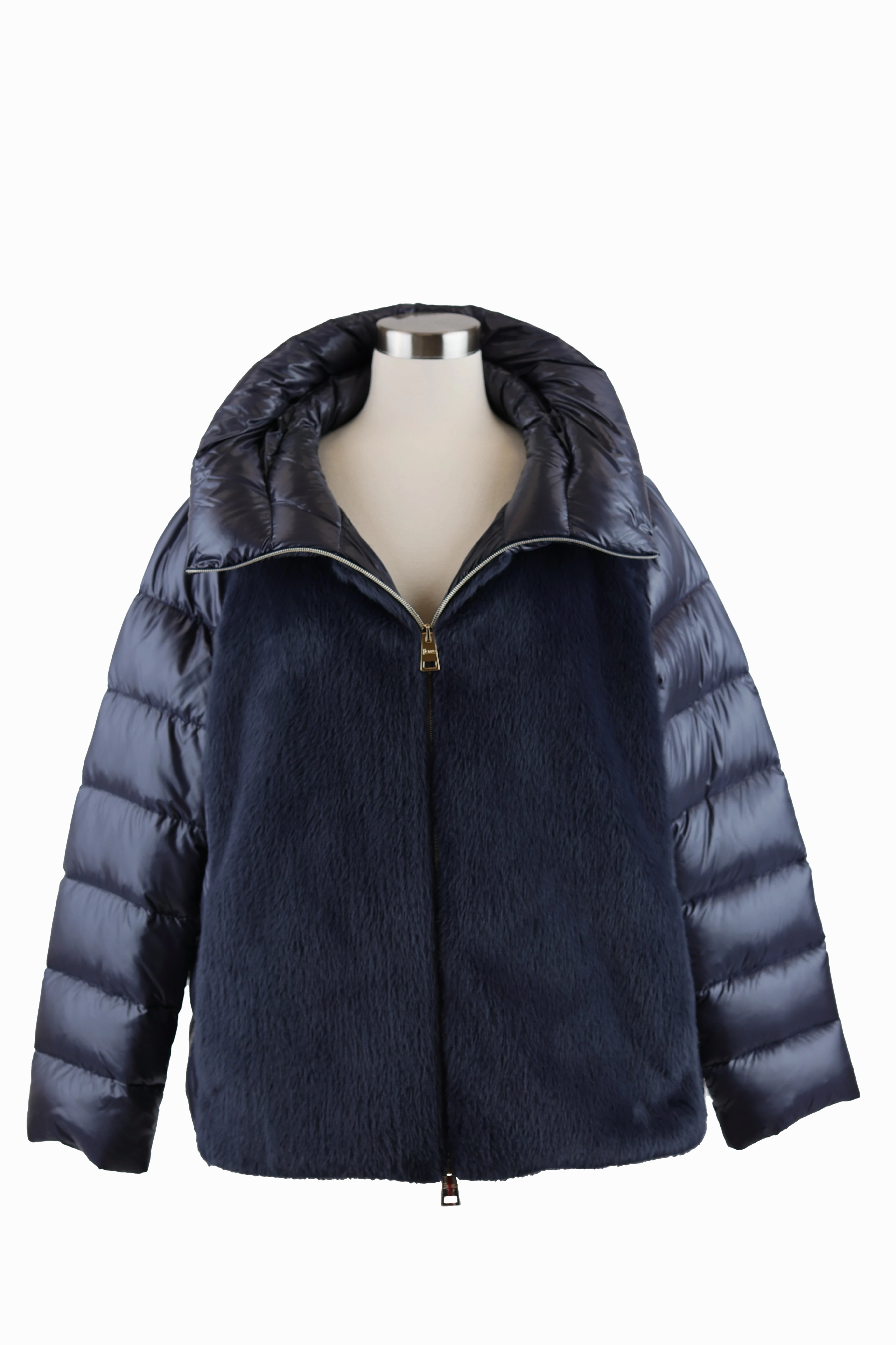 Faux Fur Down Puffer Jacket Roll Up Storage Design