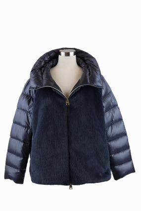 Faux Fur Down Puffer Jacket Roll Up Storage Design