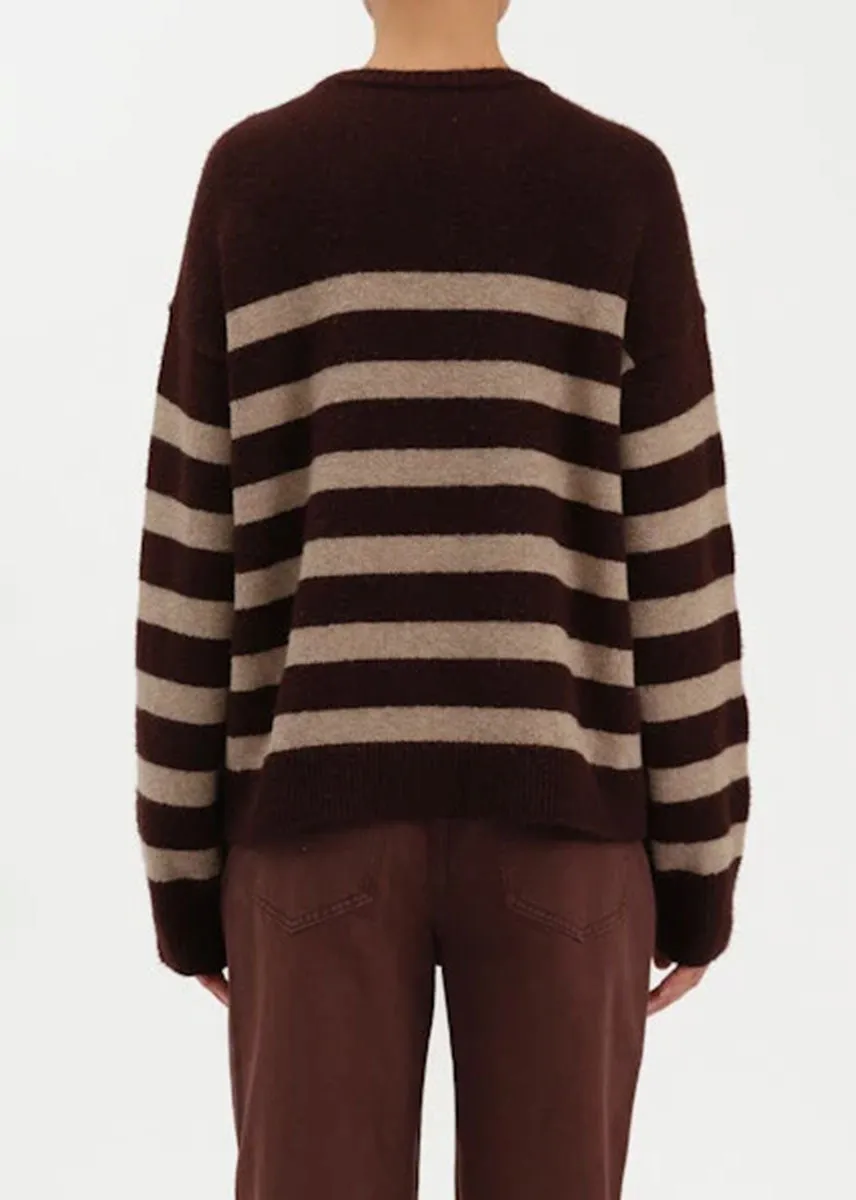 Carlyle Everyday Crewneck Sweater - Brown Oat Stripe Chilly Comfort