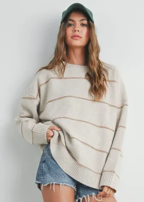 Soft Comfort Carlyle Striped Drop-Shoulder Sweater - Taupe Multi