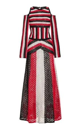 Trend-Inspired Dropped-Waist Carr Macrame Dress in Red Multi Wool