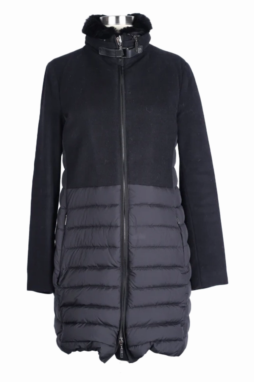 Cashmere Blend Down Parka W/ Fur Collar Insulated Layer Monochrome Look