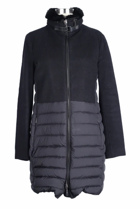 Cashmere Blend Down Parka W/ Fur Collar Insulated Layer Monochrome Look