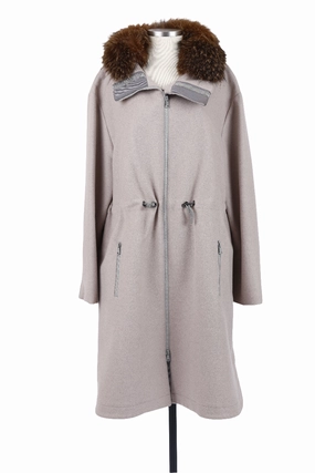 Windproof Closure Cashmere Dress Coat W/ Fur Collar