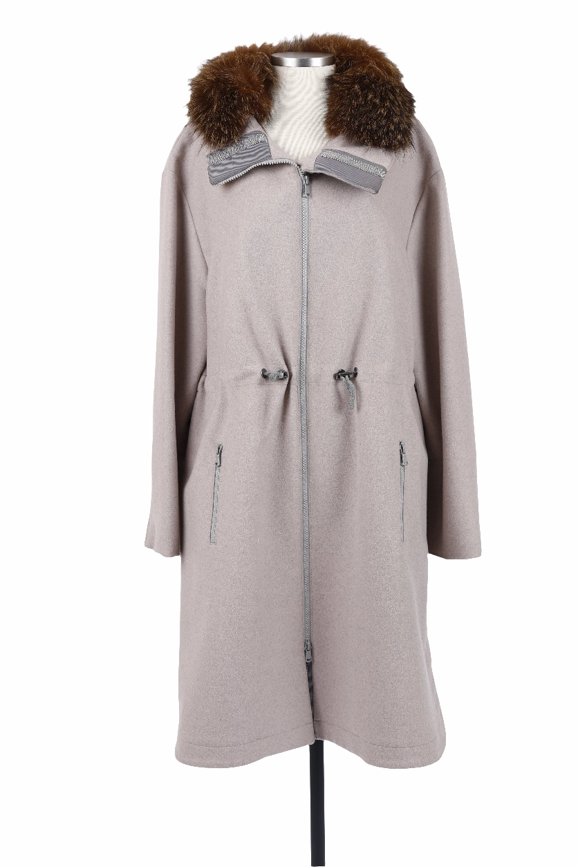 Windproof Closure Cashmere Dress Coat W/ Fur Collar
