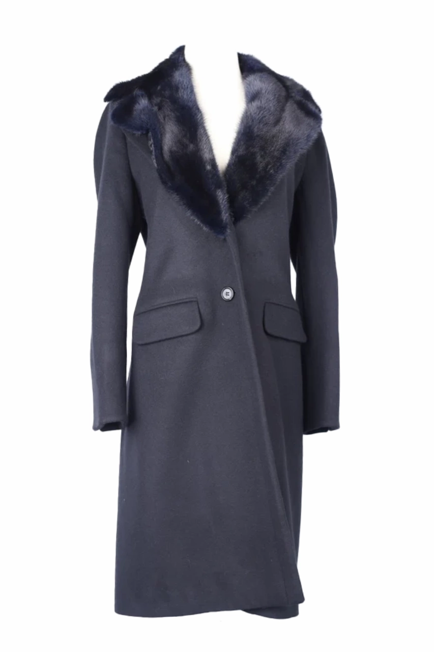 Cashmere Dress Coat  W/ Mink Fur Collar anti static coating