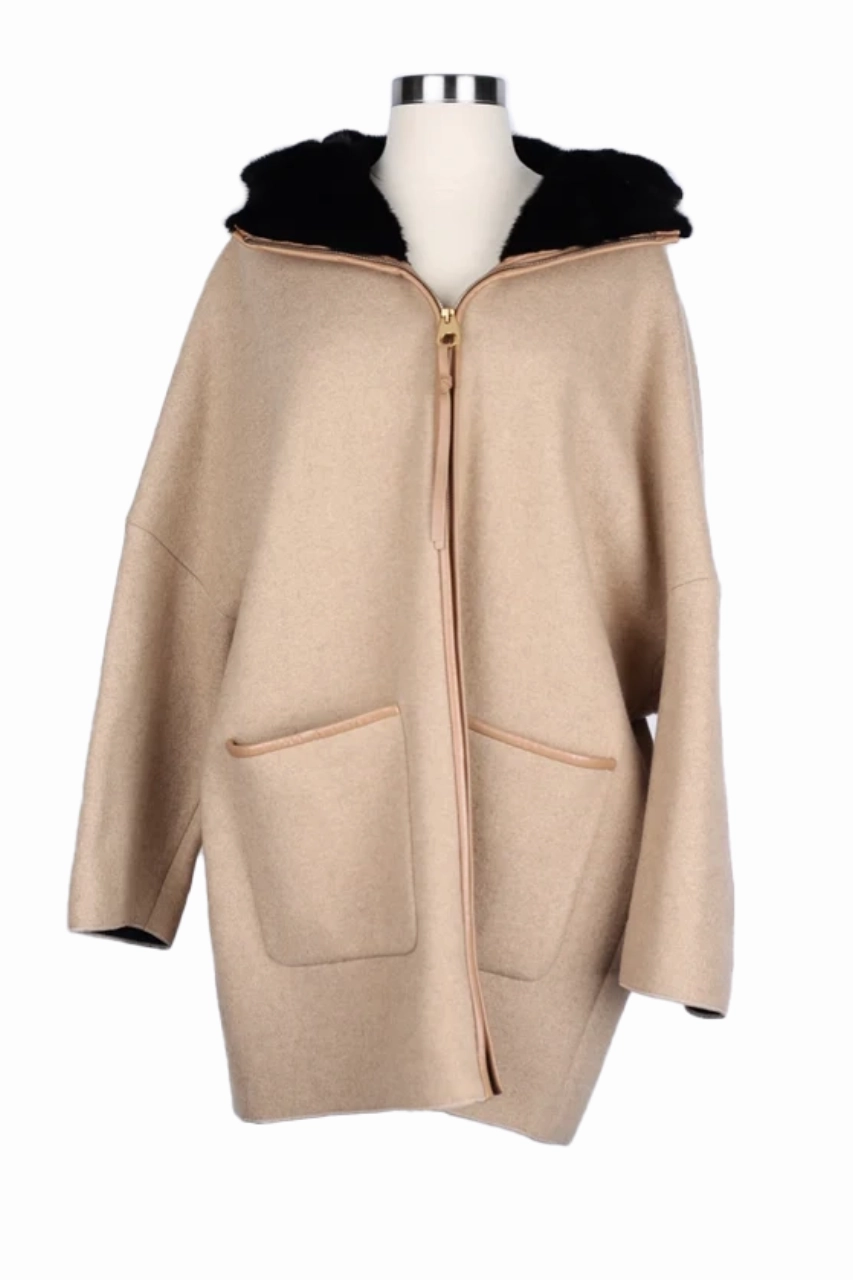Temperature Regulating Fill Easy Layering Cashmere Mink Hood Dress Coat