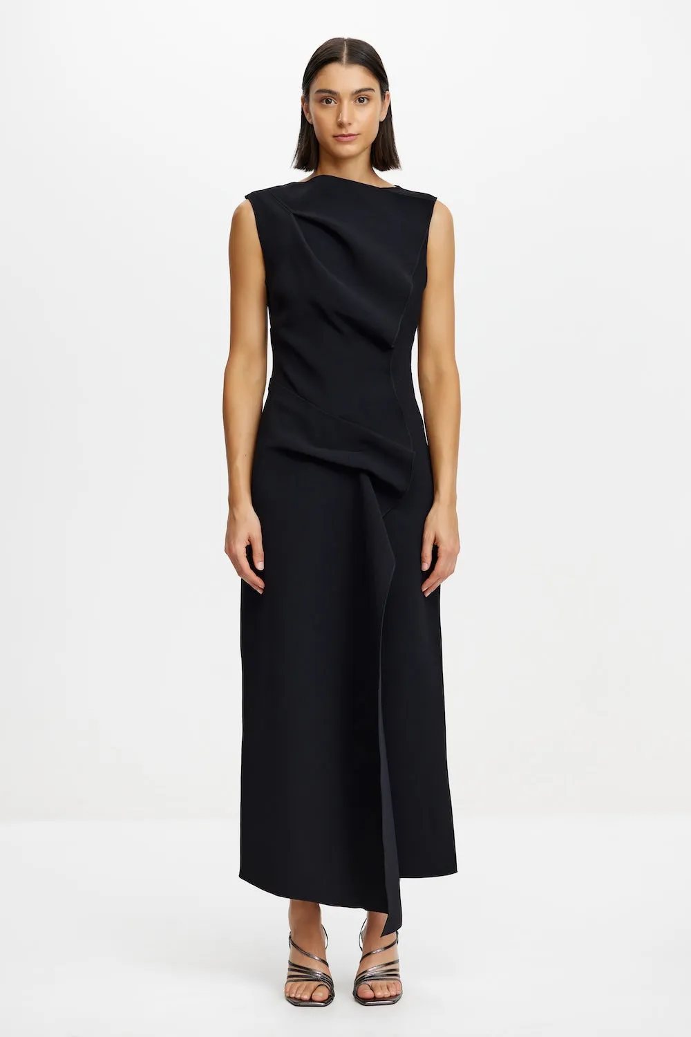 Smooth Outline Pleated design NORMANHILL MIDI DRESS