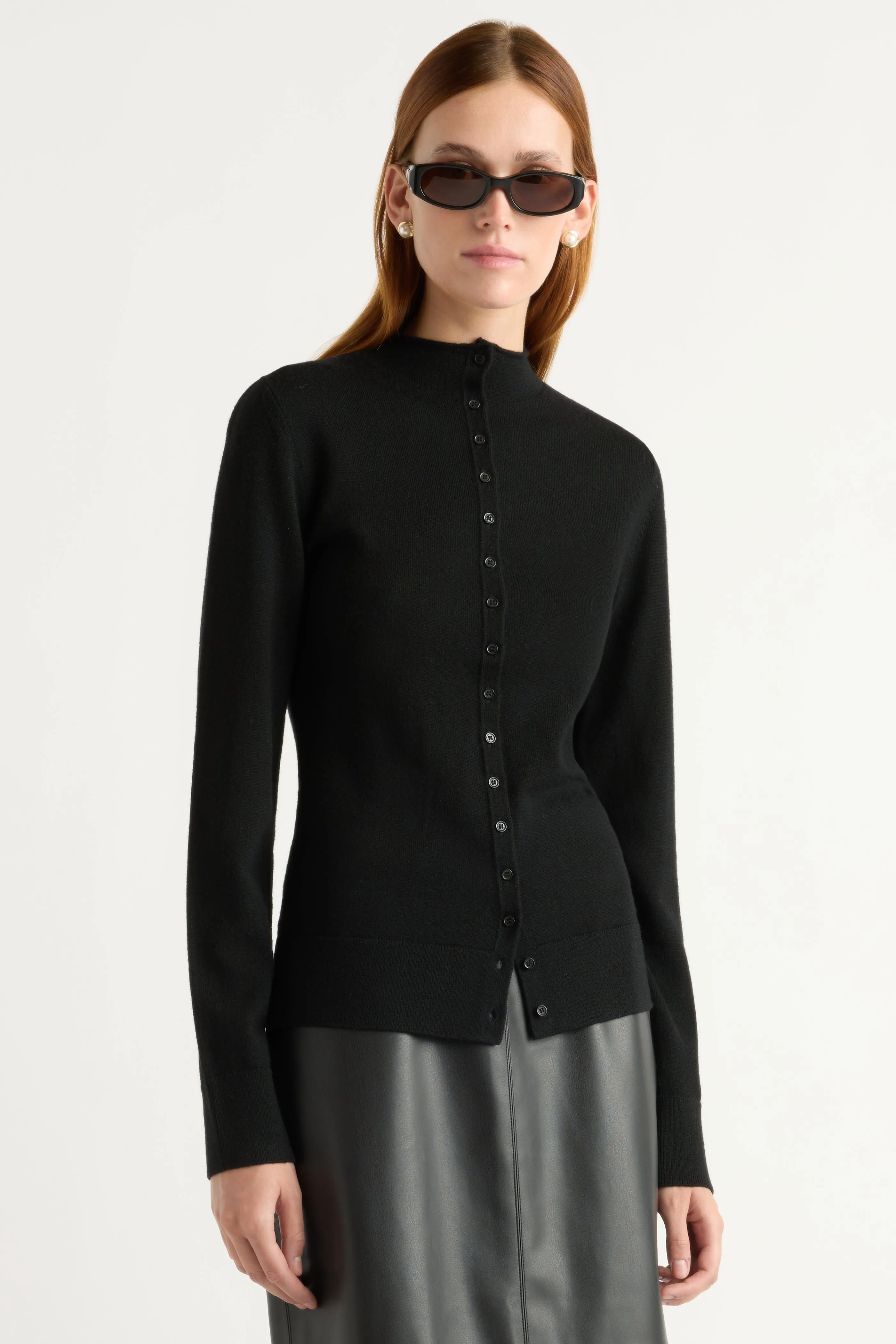 Seasonal Layers Charlene Wool Button Mock-Neck Sweater