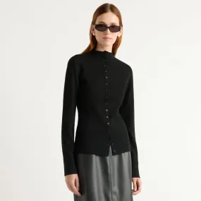 Stretch Comfort Cold-Weather Apparel Charlene Wool Button Mock-Neck Sweater