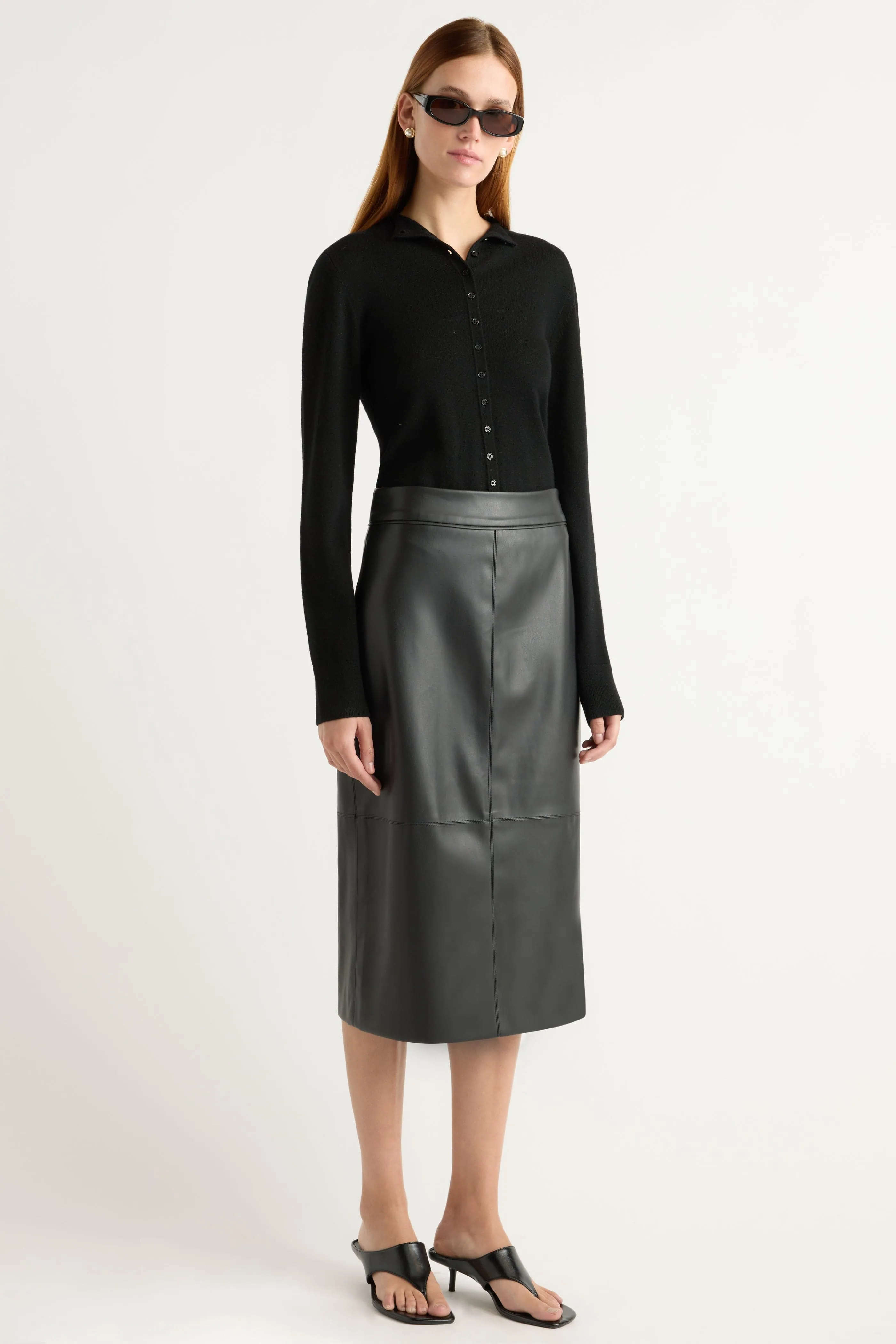 Charlene Wool Button Mock-Neck Sweater Drop Shoulder Cut Breathable Waistband