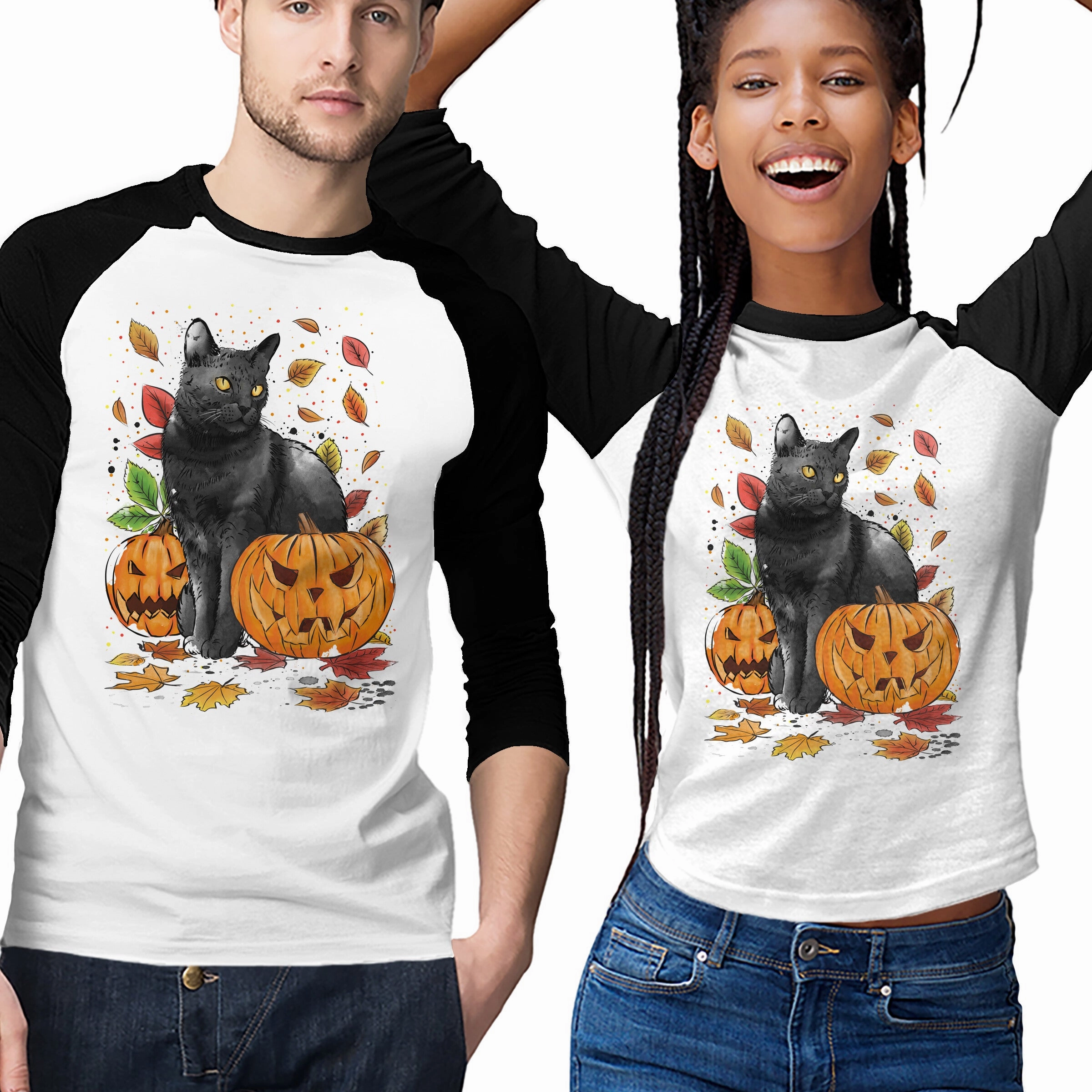 Cat Leaves and Pumpkins Unisex style