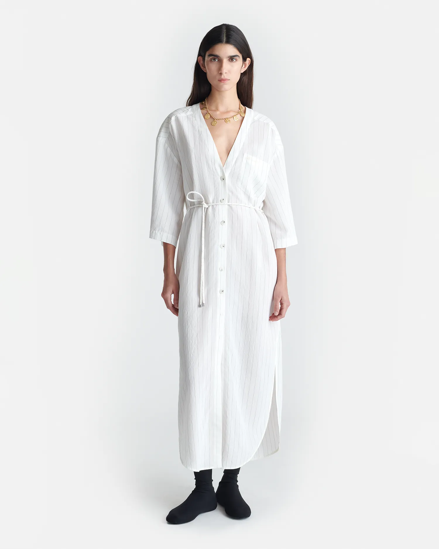 Amneris - Striped Shirt Dress - White Texture Style Comfy Yet Stylish
