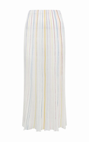 Cool Details Celeano Pinstripe Knit Midi Skirt in Ivory Multi Merino Wool
