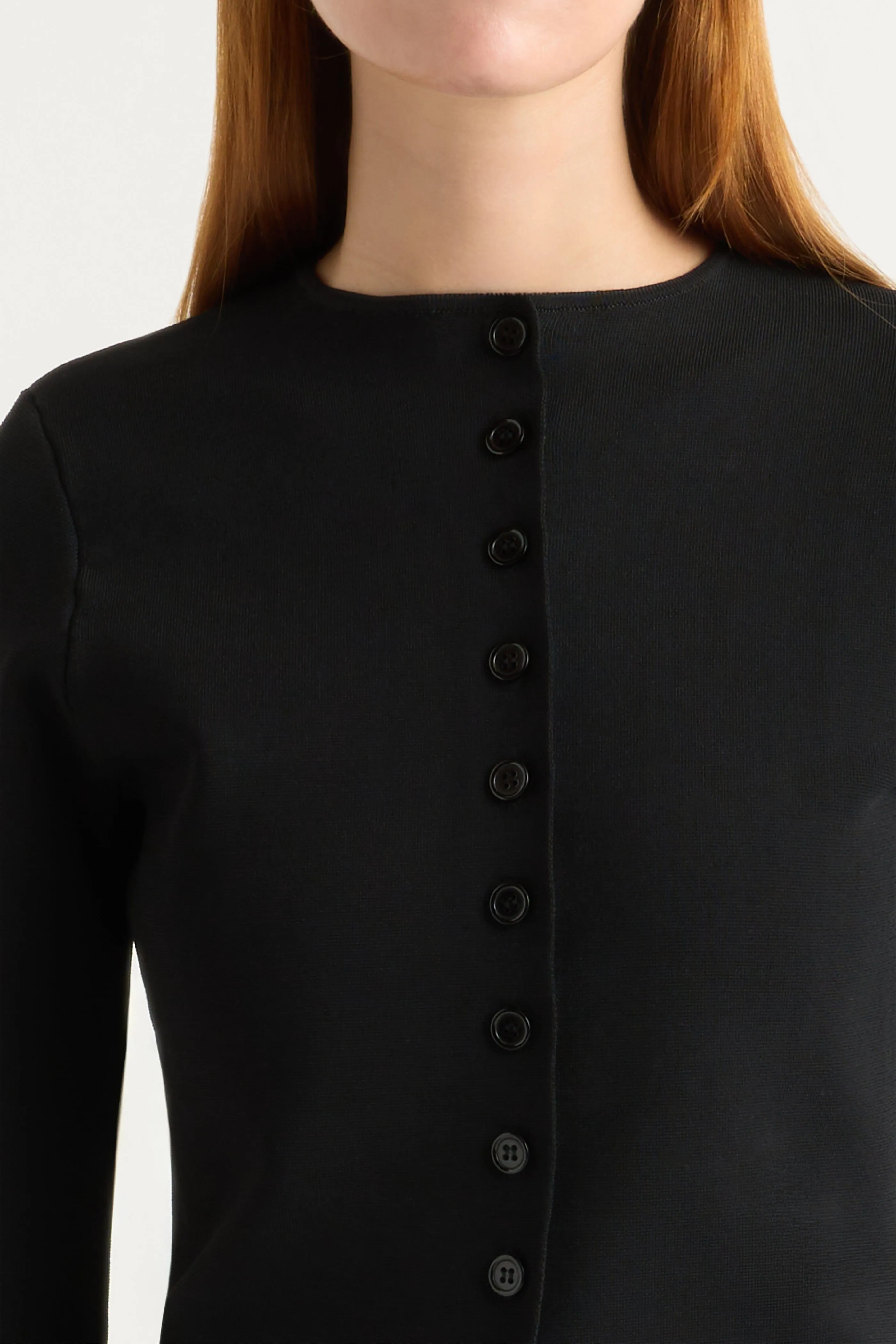 Hypoallergenic Yarn Construction Fashion Essential Charla Button Crew-Neck Sweater