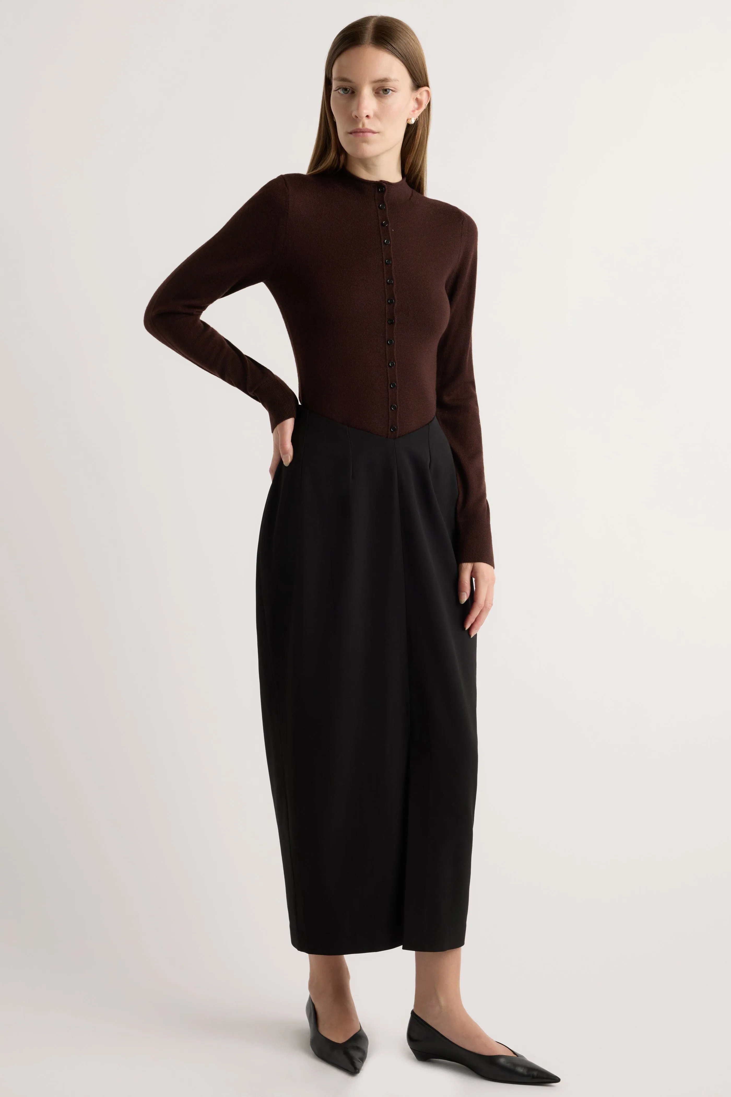 Charlene Wool Button Mock-Neck Sweater Cozy Warmth