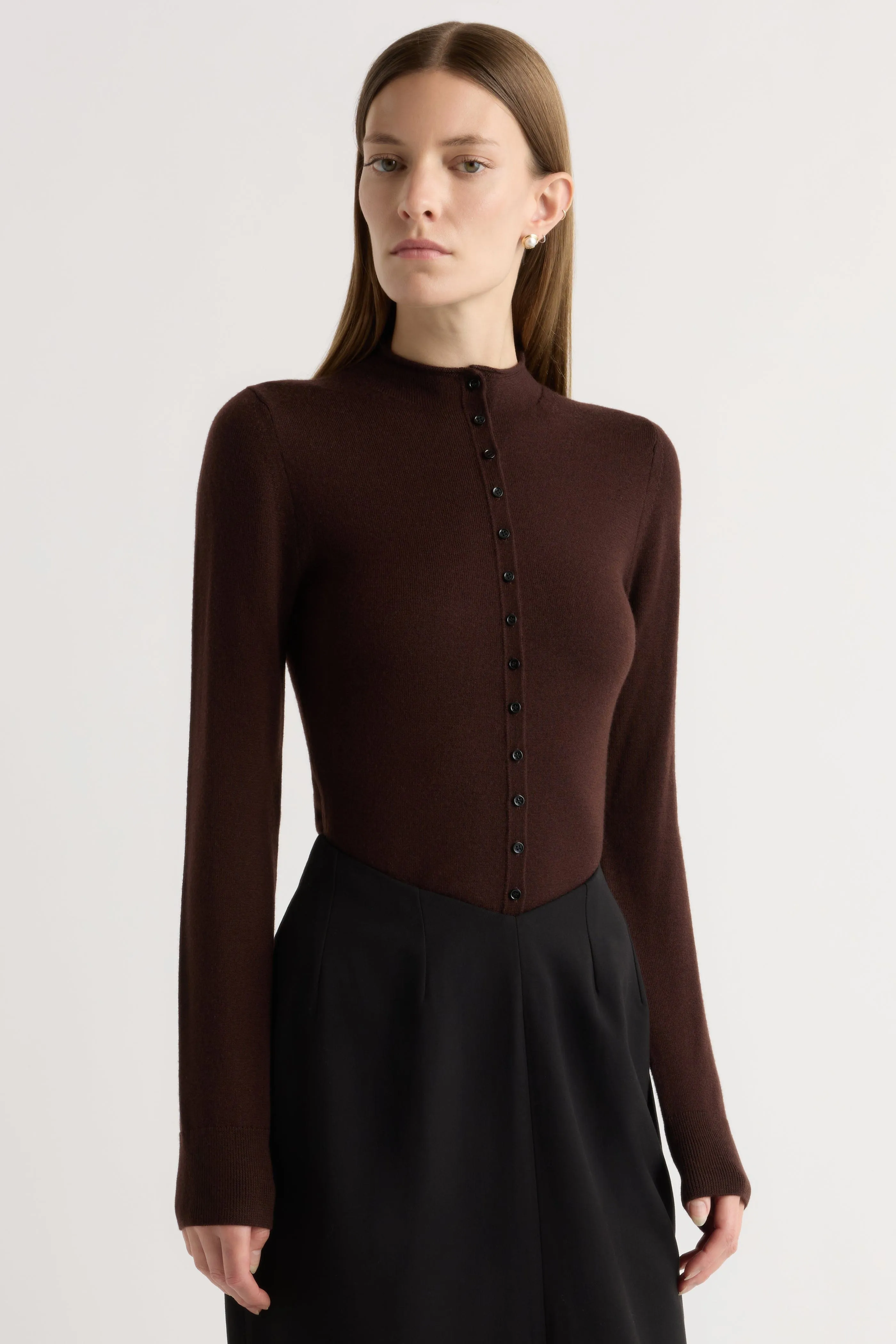Charlene Wool Button Mock-Neck Sweater All Day Fit