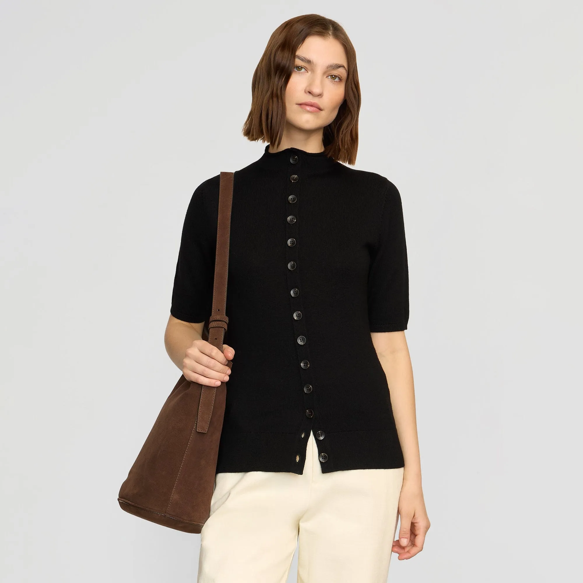 Charlotte Wool Button Short-Sleeve Sweater Smart Style Functional Layers