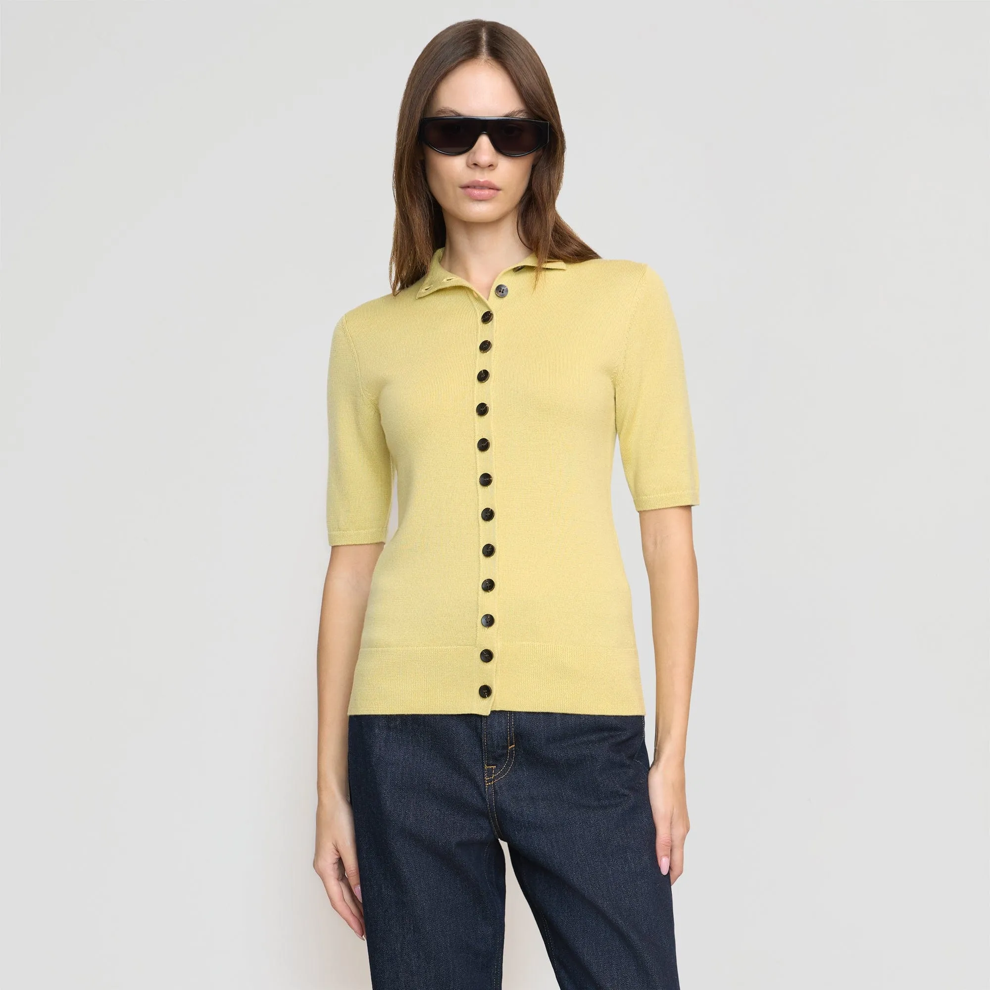 Charlotte Wool Button Short-Sleeve Sweater Textured Knit