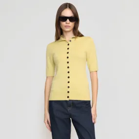 Charlotte Wool Button Short-Sleeve Sweater Textured Knit