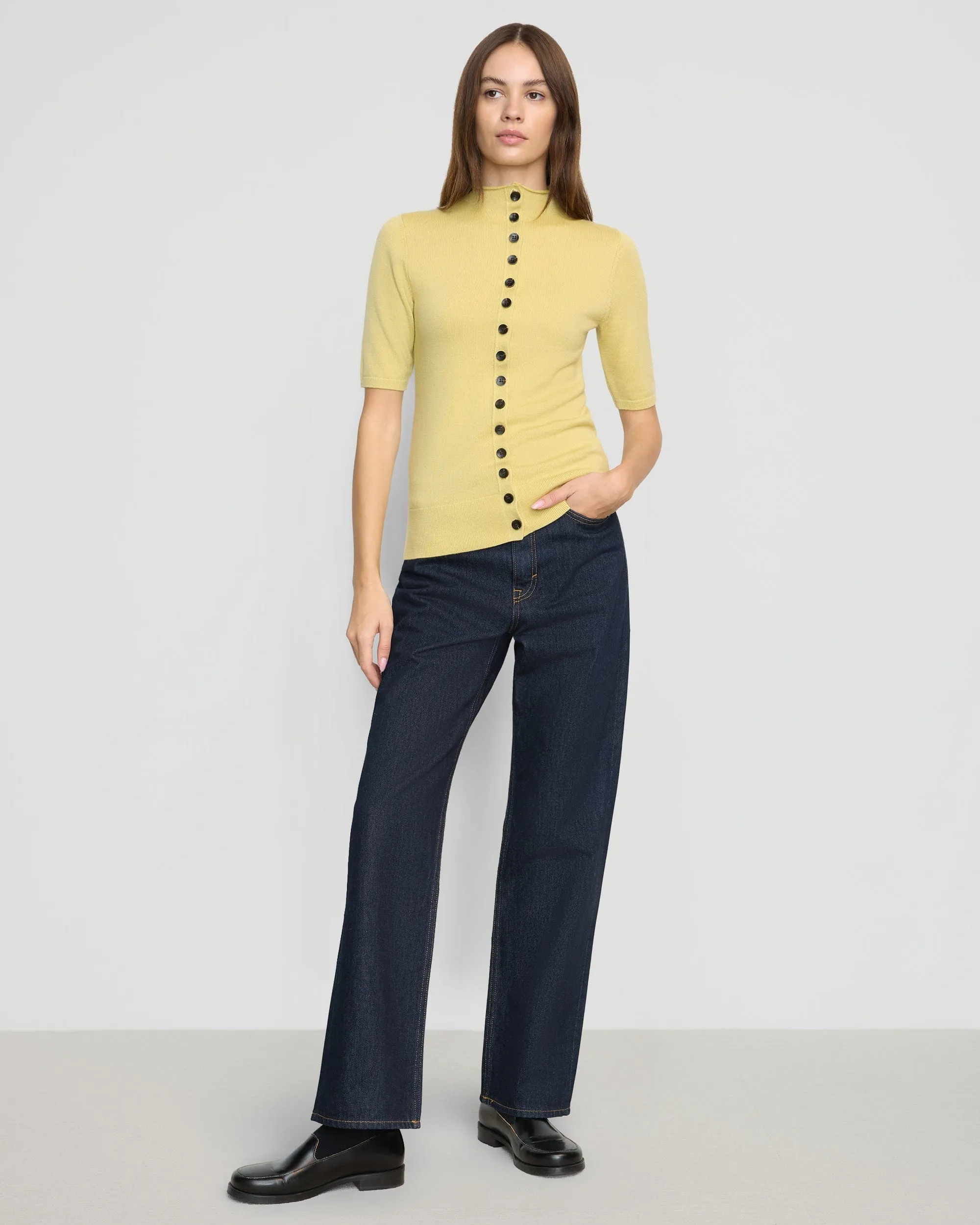 Charlotte Wool Button Short-Sleeve Sweater Comfy Movement