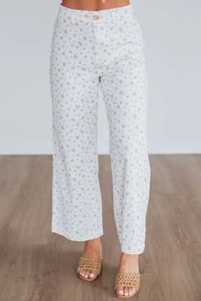 Athletic Fit Low Profile Cheyla Floral Pants - Ivory Mix