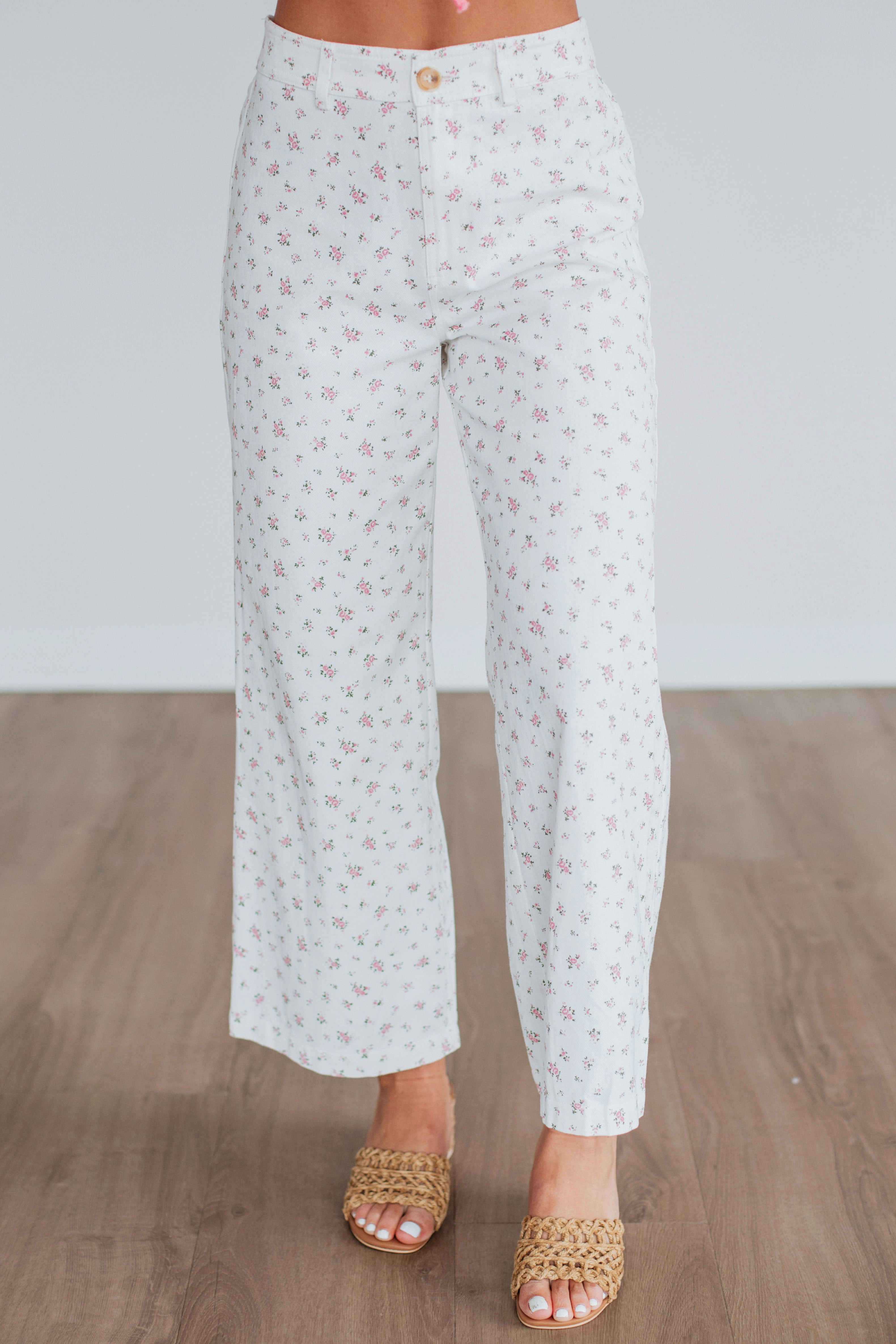 Athletic Fit Low Profile Cheyla Floral Pants - Ivory Mix