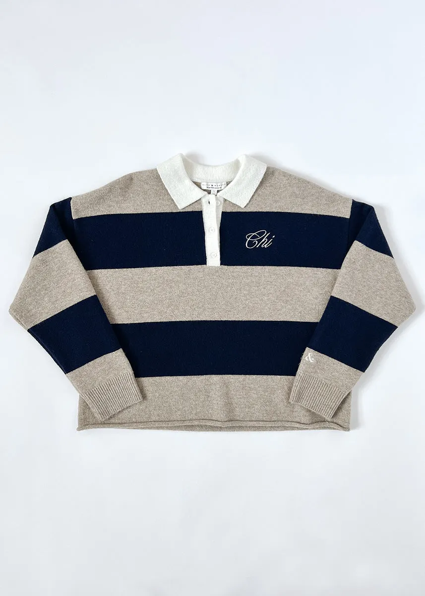 Layered Design Chi Script Rugby Sweater - Tan & Navy